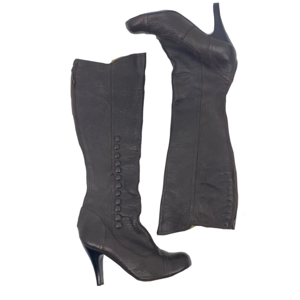 LANVIN Winter 2006 Colonial Victorian Inspired Brown Leather High Heel Boots